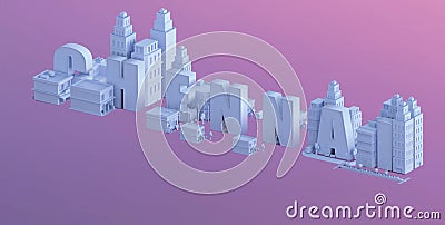 3d render of a mini city, typography 3d of the name Chennai Stock Photo