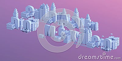3d render of a mini city, typography 3d of the name of cidade do mexico Stock Photo