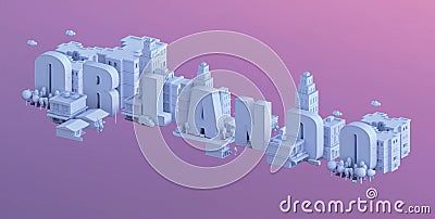 3d render of a mini city, typography 3d of the name orlando Stock Photo