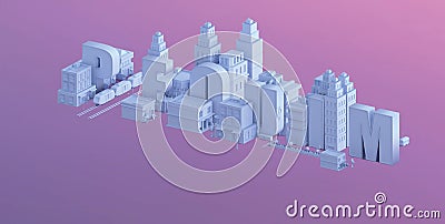 3d render of a mini city, typography 3d of the name pequim Stock Photo