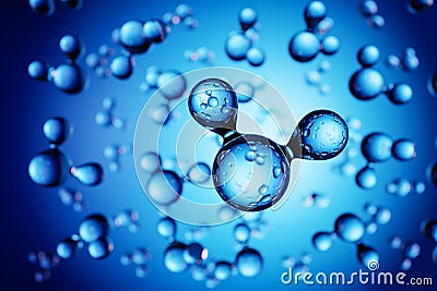Models of H2O water molecules in front of blue background Stock Photo