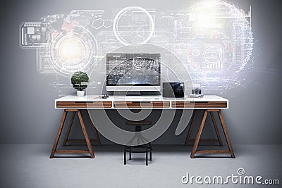 3d render of modern computer workplace setup Stock Photo