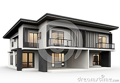 Modern house 3d rendering luxury style isolated on white background. Stock Photo