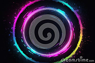 3d render neon abstract background neon glowing circle on dark background Stock Photo