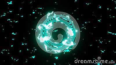 3D Render. Neon glow energy shape, abstract magic luminous swirls, fantasy round portal Stock Photo