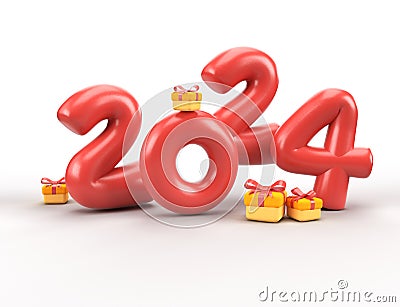 3d Render New Year 2024 with gift box isolated over clear background.,2024 balloons., 3D rendering.,Object render 3d ballon with Stock Photo