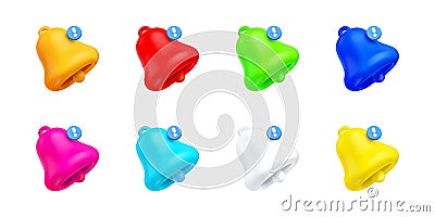 3d render notification bells, color unread message Vector Illustration