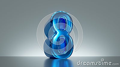 3d render, number eight, blue glossy metallic symbol Stock Photo