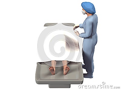 3d render of nurse and dead body in morgue Stock Photo