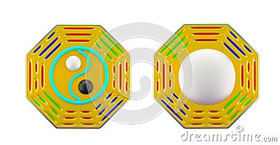 3D render octagon Chinese feng shui yin yang golden emblem Stock Photo