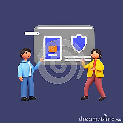 3D Render Of Official Employee With Password Private Access To Website On Blue Stock Photo