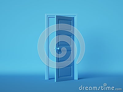 3d render, open door isolated on blue background. Architectural design element. Modern minimal concept. Opportunity metaphor. Stock Photo