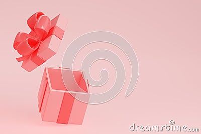 3d render open gift box with pink ribbon, present Cartoon Illustration