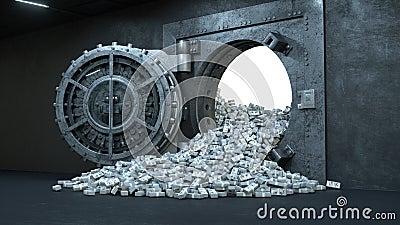 3d render Opening Of The Vault Door In Bank with a lot of money Stock Photo