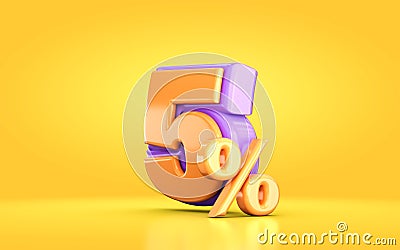 3d render orange and purple 5 percent number of promotional sale Stock Photo