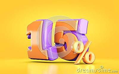 3d render orange and purple 15 percent number of promotional sale Stock Photo