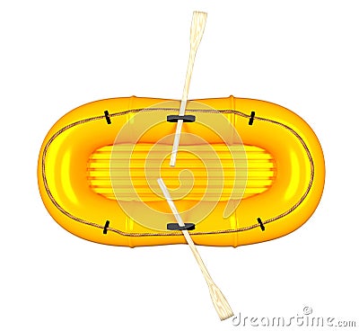 Top view of an orange rubber boat, isolated on white background 3d render Stock Photo