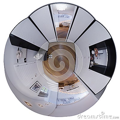 3d render panorama of staircase hall interior Cartoon Illustration