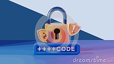 3d render, password fraud warning, alert, personal data protection concept with open padlock, passcode field, shield with cro... Vector Illustration
