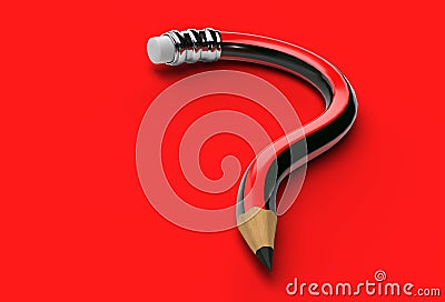 3D Render Pencil Question Mark Pen Tool Created Clipping Path Included in JPEG Easy to Composite Stock Photo
