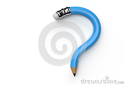 3D Render Pencil Question Mark Pen Tool Created Clipping Path Included in JPEG Easy to Composite Stock Photo