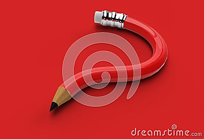 3D Render Pencil Question Mark Pen Tool Created Clipping Path Included in JPEG Easy to Composite Stock Photo