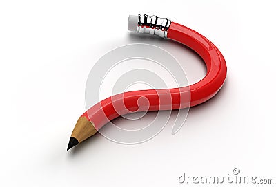 3D Render Pencil Question Mark Pen Tool Created Clipping Path Included in JPEG Easy to Composite Stock Photo