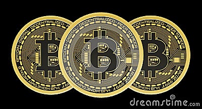 Bitcoins isolated on black background Stock Photo