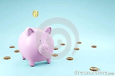 3D render piggy bank with coin 05 Stock Photo