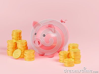 3D render piggy bank, money income, saving concept Cartoon Illustration
