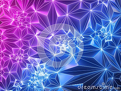 3d render, pink blue neon geometric background, polygonal mesh, grid, glowing light, crystallized faceted texture, modern fashion Stock Photo