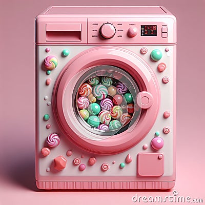 3d render of a pink cartoon washing machine sweet sugar cleaning Stock Photo