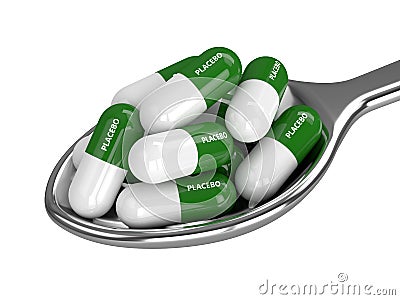 3D render of placebo pills on spoon over white Stock Photo