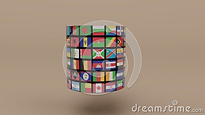 3d render Planet Earth globe with all country flag on Sandrift color background Stock Photo