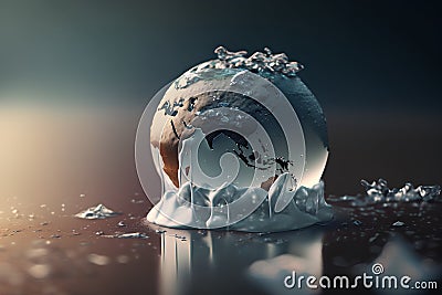 3d render of planet earth melting in ice. Global warming concept Stock Photo