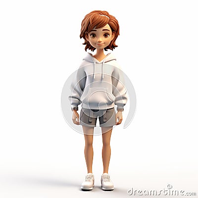 3d Render Plastic Cartoon Of Sophie In Sweatshirt With Short Hair Stock Photo