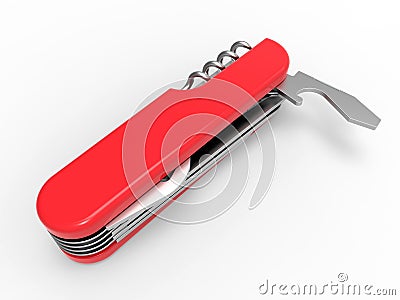 3D render of a pocket knife with the can opening tool Cartoon Illustration