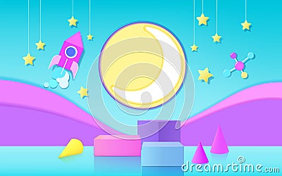 3d render podium with space shuttle concept background for kids or baby product display Vector Illustration