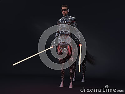 3D render : portrait of futuristic male centaur armed with laser sword, cyberpunk concept Stock Photo