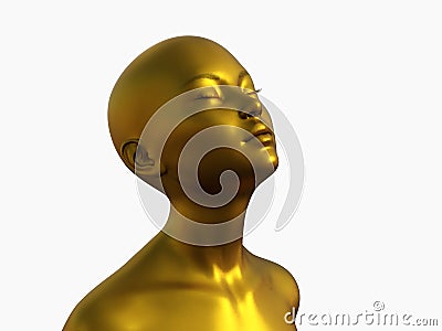 3D render portrait of a gold bald woman on a white background. Stock Photo