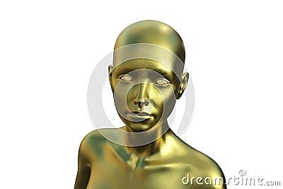 3D render portrait of a gold bald woman on a white background. Stock Photo