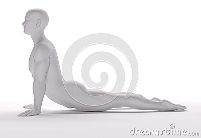 3D render : the portrait of male character practicing yoga with the grey colour texture on the body Stock Photo