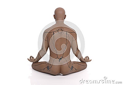 3D Render : the portrait of male cyborg sitting in the white background studio Stock Photo