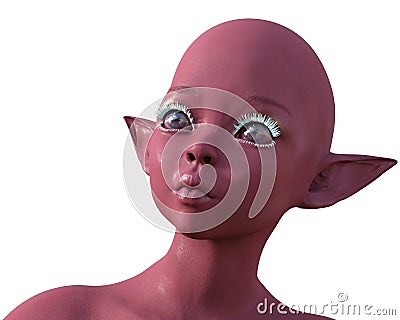 3d render. Portrait of a pink elf on a white background. Stock Photo