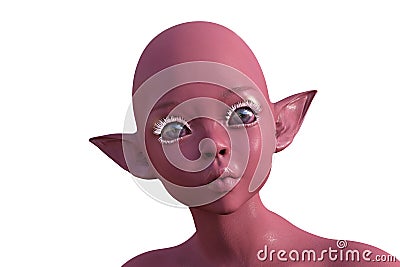 3d render. Portrait of a pink elf on a white background. Stock Photo