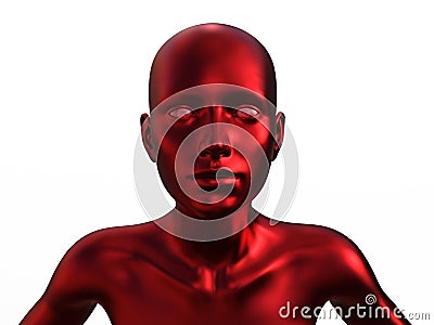 3D render portrait of a red bald woman on a white background. Stock Photo