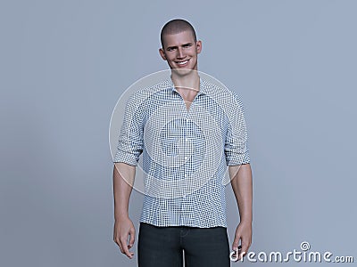 3D Render : portrait of smiling handsome guy isolated on gray background Stock Photo