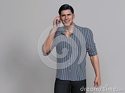 3D Render : portrait of smiling handsome guy isolated on gray background Stock Photo