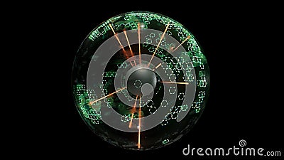 3d render Pulsating energy ball with neon green-orange lines Stock Photo