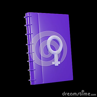 3D Render Of Purple Binder Book Or Notebook With Venus Sign On Black Stock Photo